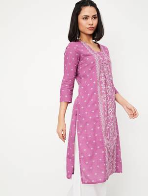 Ethnic motifs woven design pleated v-neck straight kurta 3