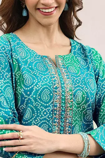 Bandhani printed gotta patti kurta with trousers & dupatta