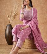 Floral printed pure cotton kurta with trousers & dupatta