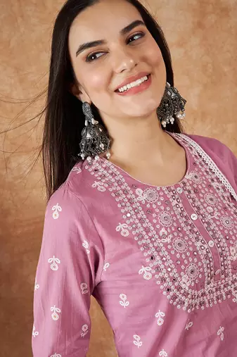 Floral printed pure cotton kurta with trousers & dupatta