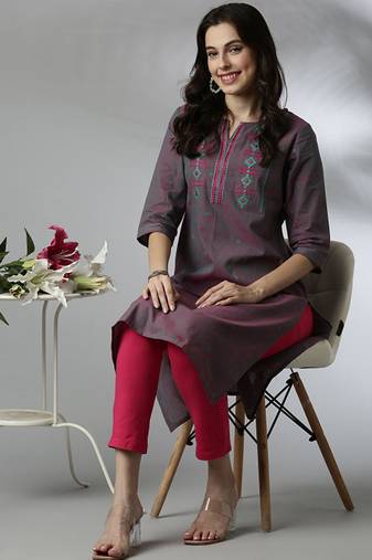 Floral embroidered thread work kurta