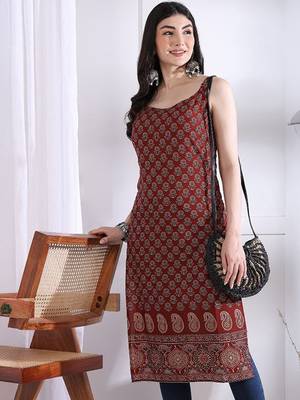 Floral printed festive cotton straight kurta 1