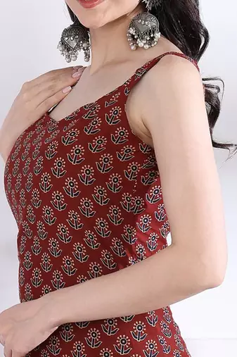 Floral printed festive cotton straight kurta