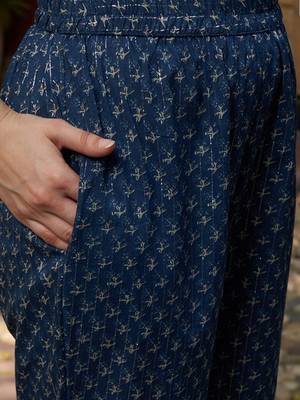 Blue printed gotta patti pure cotton empire a-line kurta with trousers & dupatta 3