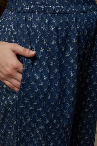 Blue printed gotta patti pure cotton empire a-line kurta with trousers & dupatta