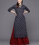Navy blue ethnic motifs jaipuri printed cotton straight kurta