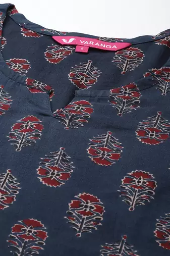 Navy blue ethnic motifs jaipuri printed cotton straight kurta