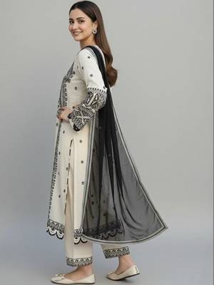 Ethnic motifs embroidered regular thread work kurta with trousers & with dupatta 2