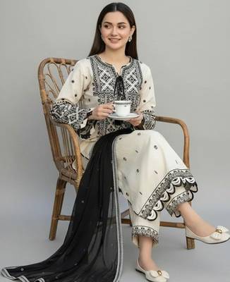 Ethnic motifs embroidered regular thread work kurta with trousers & with dupatta 3