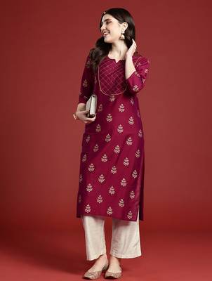 Ethnic motifs printed regular thread work kurta with palazzos 1