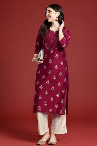 Ethnic motifs printed regular thread work kurta with palazzos