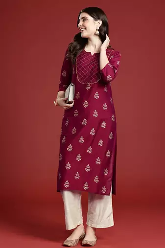 Ethnic motifs printed regular thread work kurta with palazzos