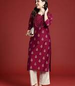 Ethnic motifs printed regular thread work kurta with palazzos