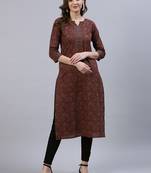 Maroon & navy blue ethnic motifs printed straight kurta