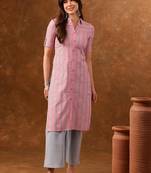 Striped printed roll-up sleeves straight kurta