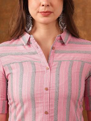 Striped printed roll-up sleeves straight kurta 3