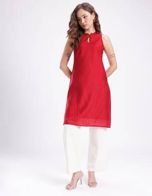 Band collar straight kurta 1