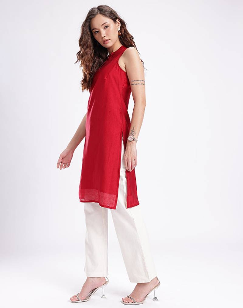 Band collar straight kurta