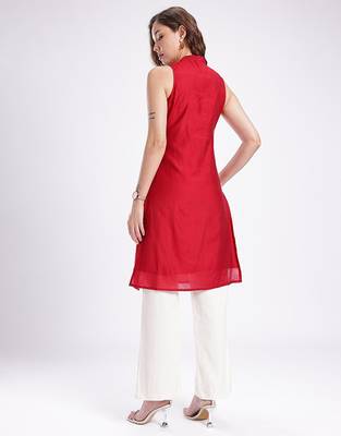 Band collar straight kurta 4