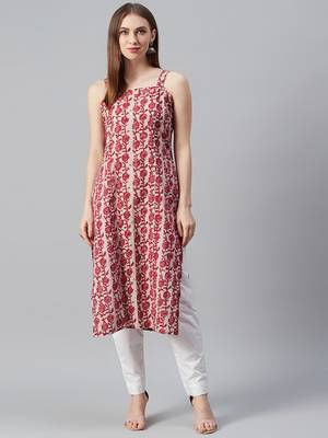 Pink & magenta printed strappy straight kurta 1