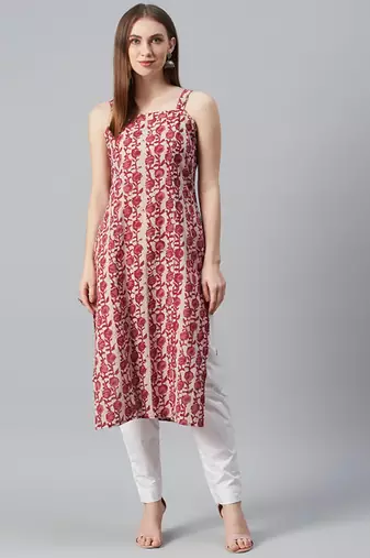 Pink & magenta printed strappy straight kurta