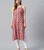 Pink & magenta printed strappy straight kurta