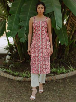 Pink & magenta printed strappy straight kurta 3