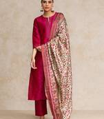 Pink zari work textured kurta with trouser and printed dupatta