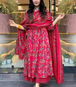 Floral printed v-neck anarkali kurta with palazzos & dupatta