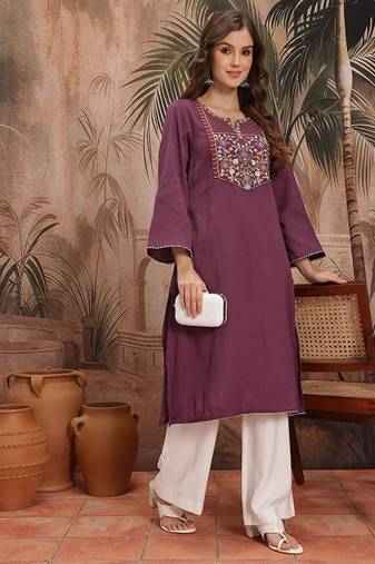 Floral yoke design flared sleeves thread work kurta