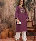 Floral yoke design flared sleeves thread work kurta