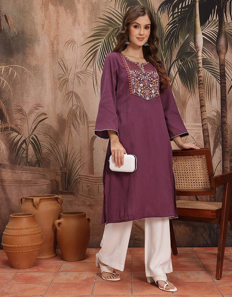 Floral yoke design flared sleeves thread work kurta