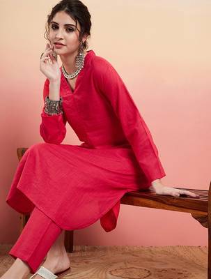 Pure cotton v-neck pathani kurta with trousers 1