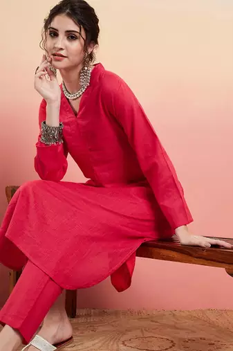 Pure cotton v-neck pathani kurta with trousers
