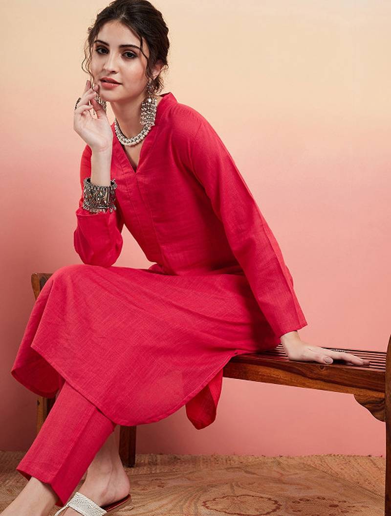Pure cotton v-neck pathani kurta with trousers