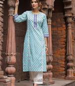 Ethnic motifs printed round neck pure cotton straight kurta