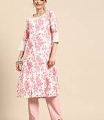 Floral printed cotton slub kurta