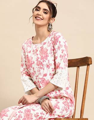 Floral printed cotton slub kurta 2