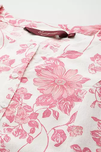 Floral printed cotton slub kurta