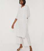 Ethnic motifs embroidered chikankari white romance kurta