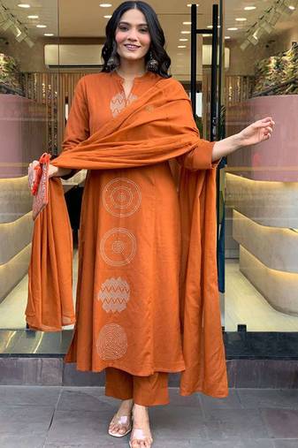 Printed regular kurta with trousers & with dupatta