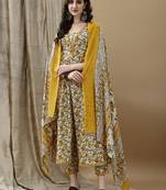 Floral printed pure cotton anarkali kurta with trousers & dupatta