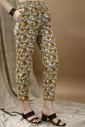 Floral printed pure cotton anarkali kurta with trousers & dupatta