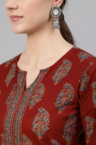 Maroon & rosewood ethnic motifs printed kurta