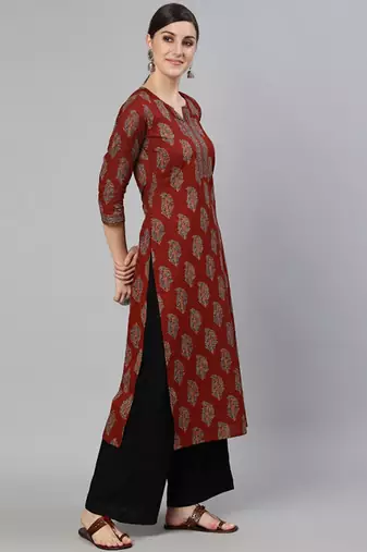 Maroon & rosewood ethnic motifs printed kurta