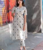 Floral printed notch neck straight kurta with trousers