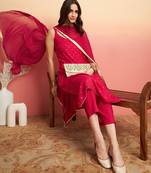 Embroidered shoulder straps straight kurta with trousers & dupatta