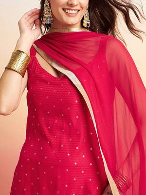 Embroidered shoulder straps straight kurta with trousers & dupatta 2