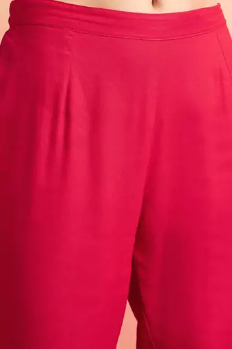 Embroidered shoulder straps straight kurta with trousers & dupatta