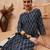 Navy blue ethnic motifs printed cotton straight kurta